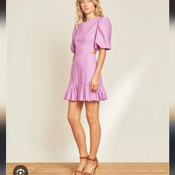 VERONICABEARD Iker Puff Sleeve Cut Out Dress Vivid Orchid 10 NWT